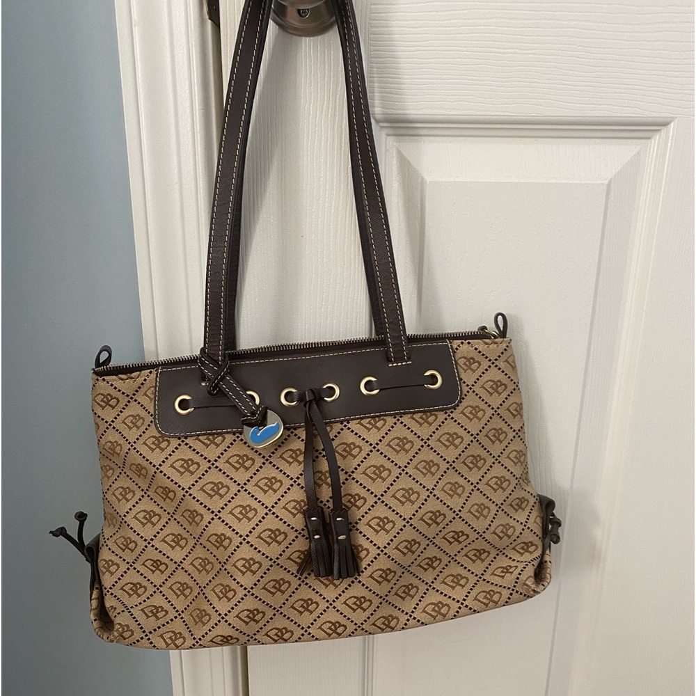 DOONEY & BOURKE Vintage Signature DB Brown Jacquard Leather Canvas Leather Tote